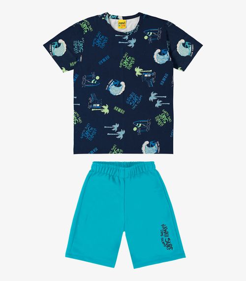 Conjunto Infantil Camiseta Com Bermuda Rovi Kids Azul