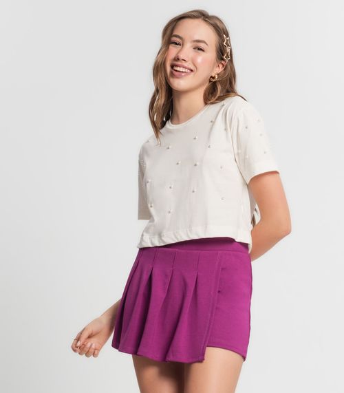 Blusa Juvenil Feminina Com Pérolas Minty Bege