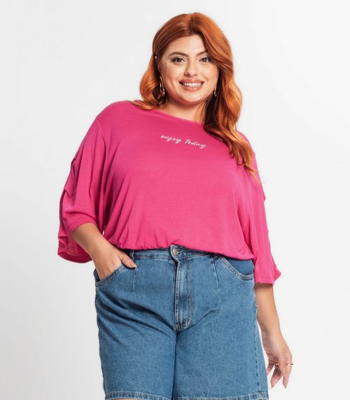 Blusa Manga Curta Feminina Plus Size Secret Glam Rosa