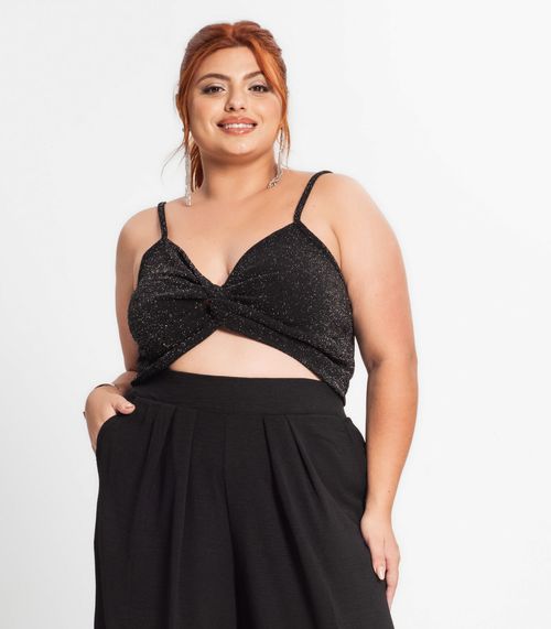 Blusa Cropped Feminina Plus Size Secret Glam Preto