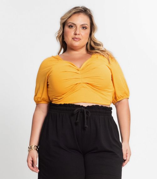 Blusa Feminina Manga 3/4 Plus Size Secret Glam Amarelo