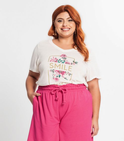 Blusa Manga Curta Feminina Plus Size Secret Glam Bege