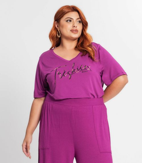 Camiseta Manga Curta Plus Size Secret Glam Roxo