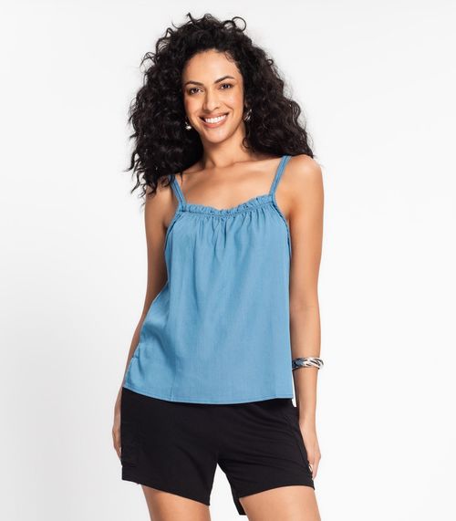 Blusa De Alça Dupla Em Liocel Rovitex Azul