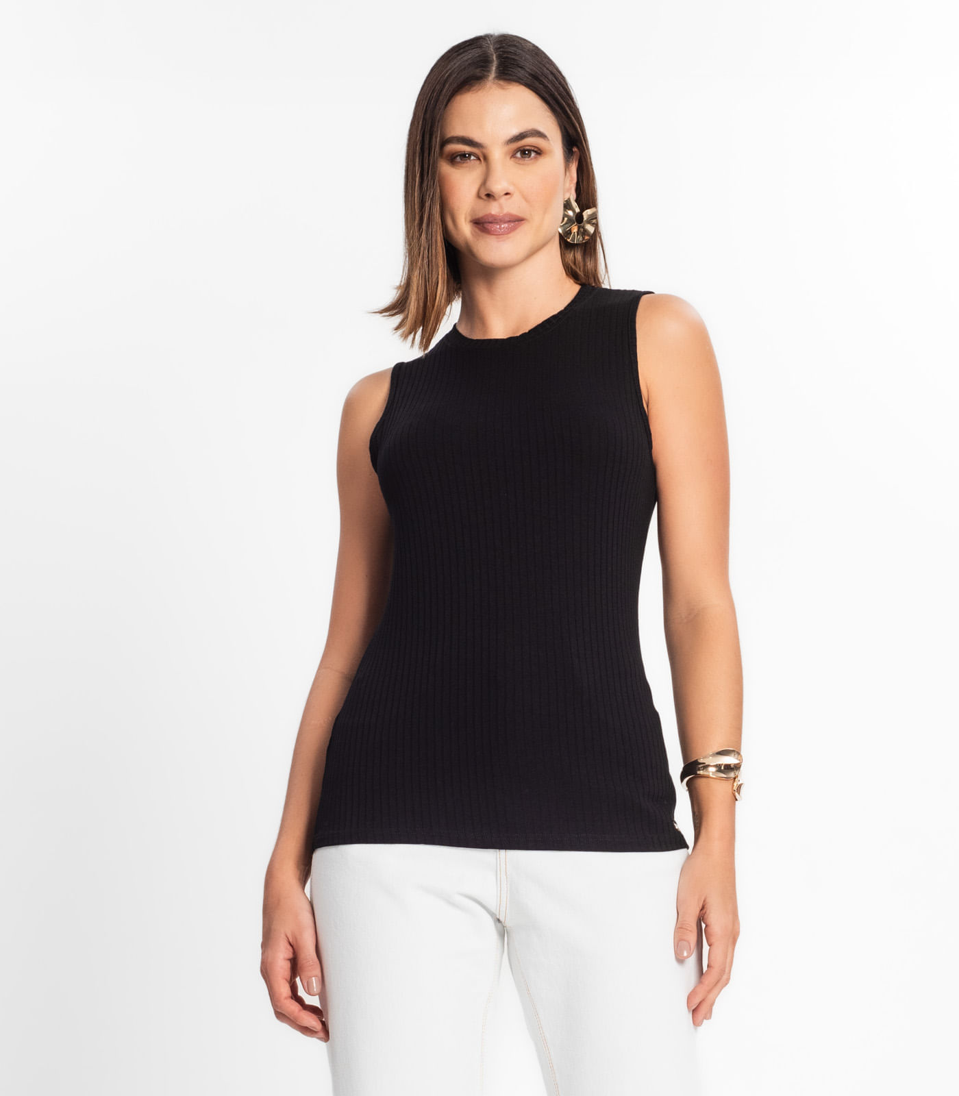 Regata Feminina Ribana Canelada Rovitex Preto
