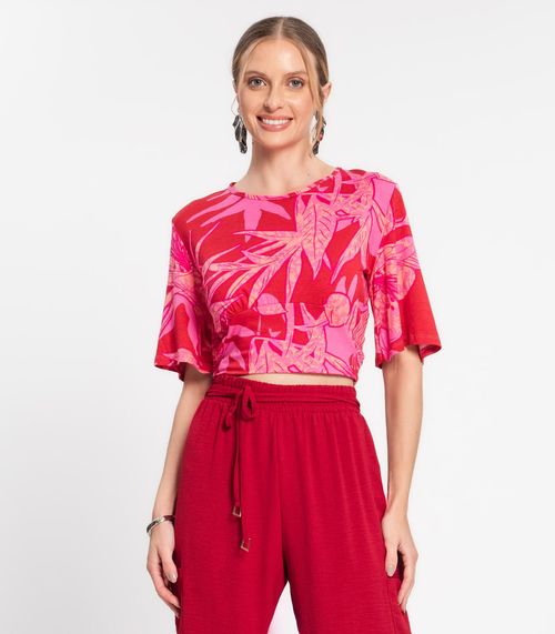 Blusa Cropped Feminina Manga Ampla Rovitex Vermelho