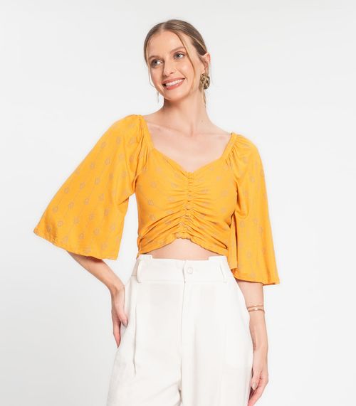 Blusa Cropped Feminina Estampada Rovitex Amarelo