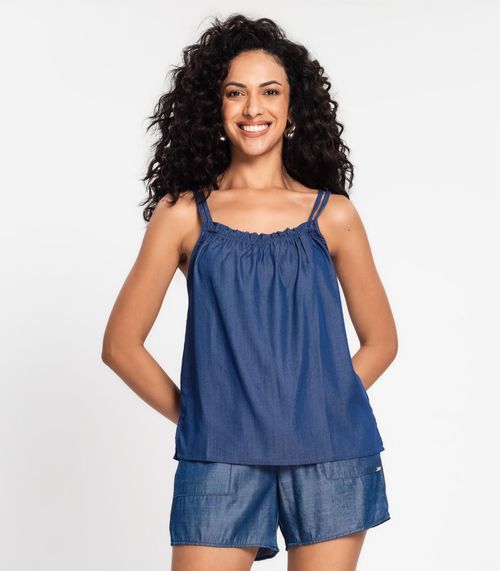 Blusa De Alça Dupla Em Liocel Rovitex Azul