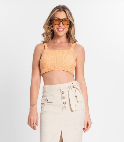 Top Cropped Feminino Em Tricot EndlessLavar na tem Laranja