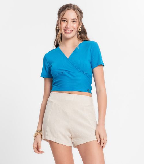 Blusa Juvenil Feminina Em Ribana Canelada Minty Azul