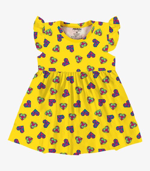 Vestido Infantil Corações Rovi Kids Amarelo