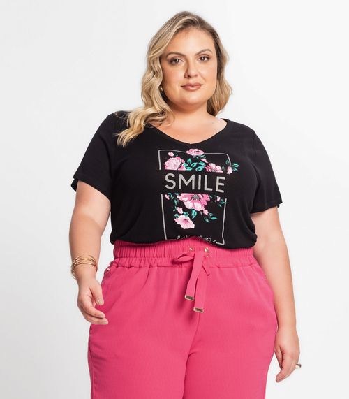 Blusa Manga Curta Feminina Plus Size Secret Glam Preto