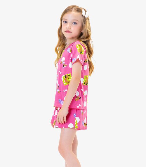 Pijama Infantil Feminino Em Meia Malha Rovi Kids Rosa