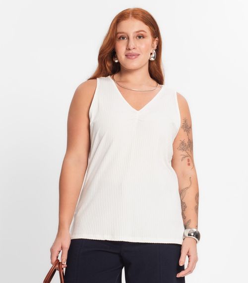 Regata Plus Size Em Ribana Canelada Secret Glam Bege