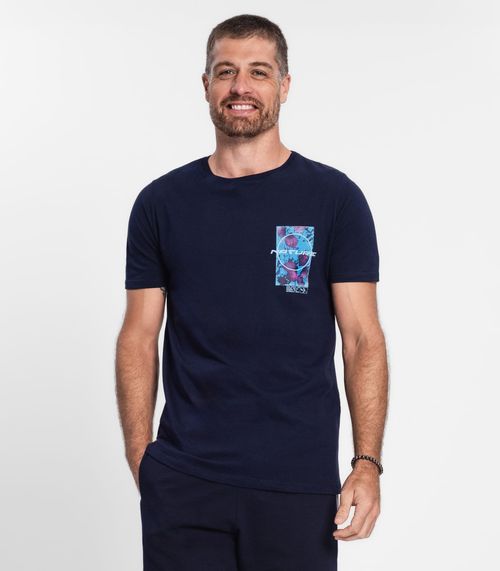 Camiseta Masculina Em Meia Malha Diametro Azul