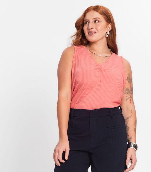 Regata Plus Size Em Ribana Canelada Secret Glam Rosa