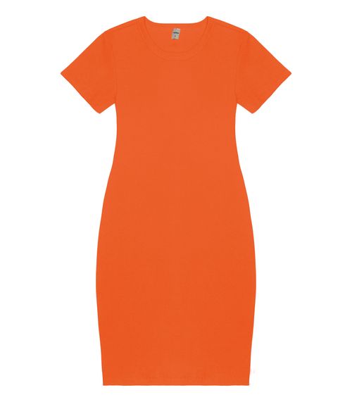 Vestido Acinturado Em Ribana Canelada Rovitex Laranja