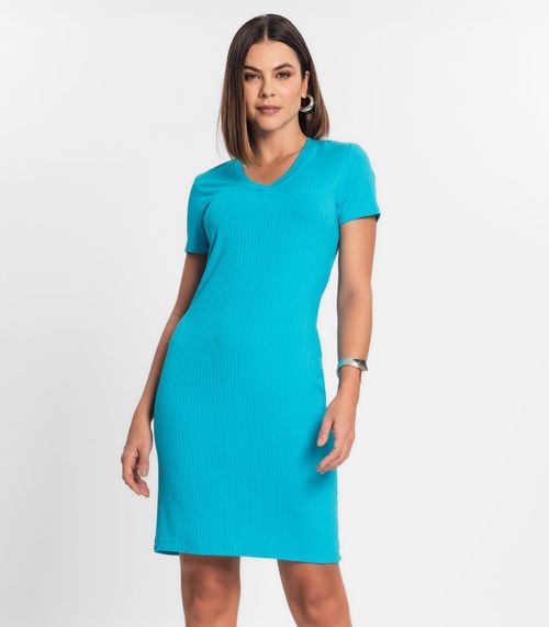 Vestido Feminino Em Ribana Canelada Rovitex Azul