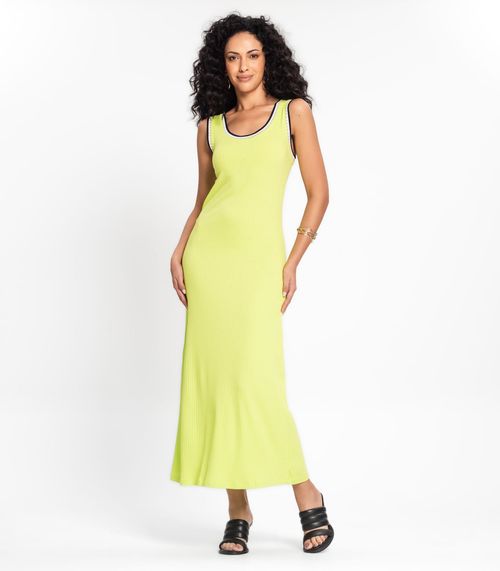 Vestido Midi Em Ribana Canelada Rovitex Verde