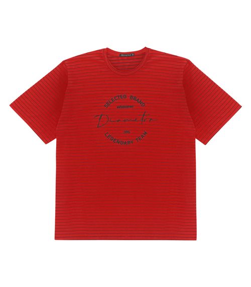 Camiseta Masculina Plus Size Listrada Diametro Vermelho