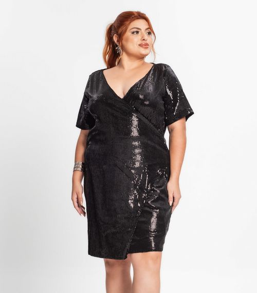 Vestido Plus Size Feminino Em Paetê Secret Glam Preto