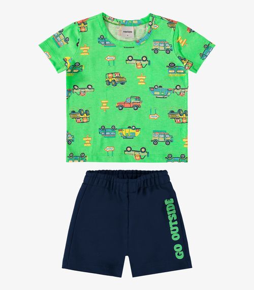 Conjunto Infantil Camiseta Com Bermuda Rovi Kids Verde