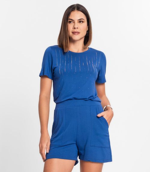 Conjunto Feminino Blusa Com Shorts Rovitex Azul