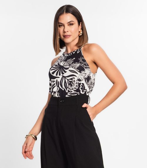 Blusa De Alça Feminina Estampada Rovitex Preto