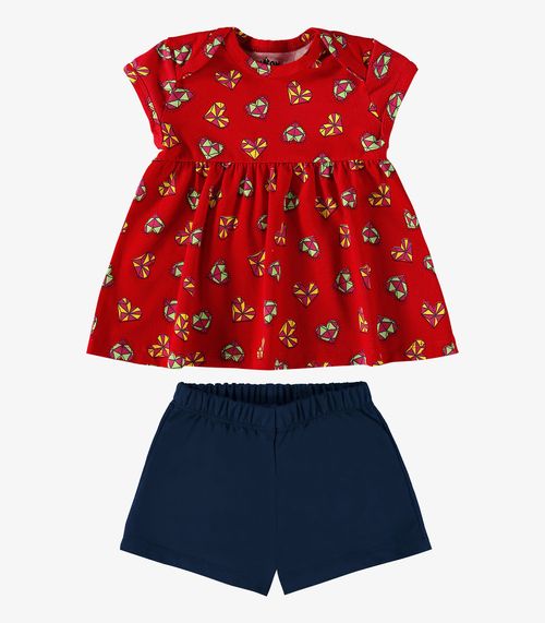 Conjunto Infantil Blusa Com Shorts Rovi Kids Vermelho