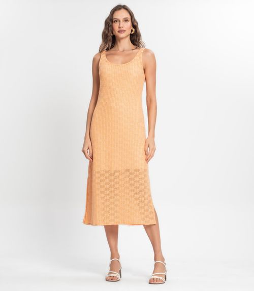 Vestido Midi Feminino Em Tricot Endless Laranja