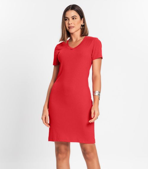 Vestido Feminino Em Ribana Canelada Rovitex Vermelho