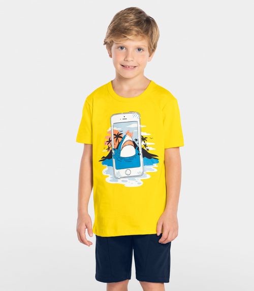 Conjunto Infantil Camiseta Com Bermuda Rovi Kids Amarelo