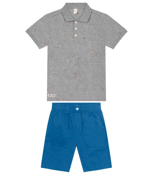 Conjunto Infantil Camiseta Com Bermuda Trick Nick Cinza