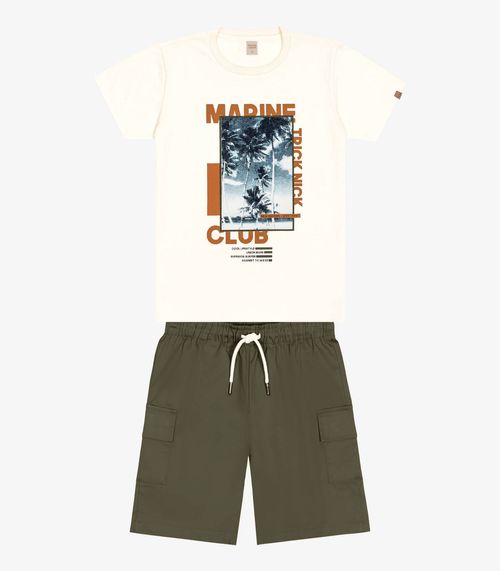 Conjunto Infantil Camiseta Com Bermuda Trick Nick Bege