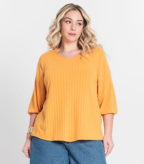 Blusa Canelada Plus Infinita Cor Amarelo