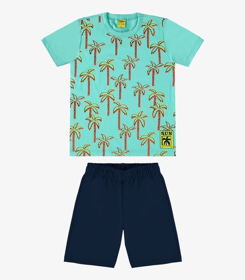 Conjunto Infantil Camiseta Com Bermuda Rovi Kids Azul