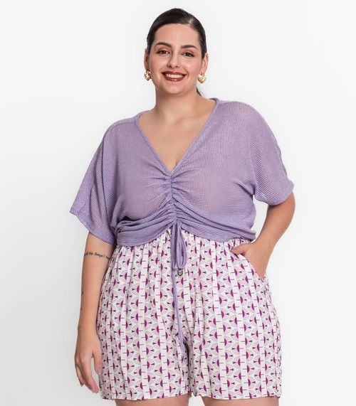 Blusa Plus Size Malha Screen Shiny Secret Glam Roxo