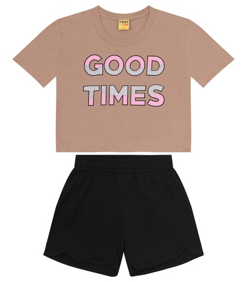 Conjunto Infantil Blusa Com Shorts Rovi Kids Marrom