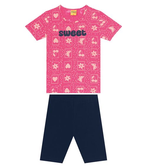 Conjunto Infantil Blusa Com Bermuda Rovi Kids Rosa