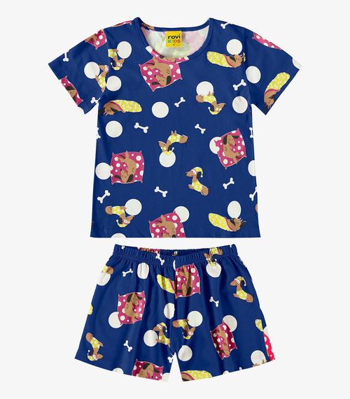 Pijama Infantil Feminino Em Meia Malha Rovi Kids Azul