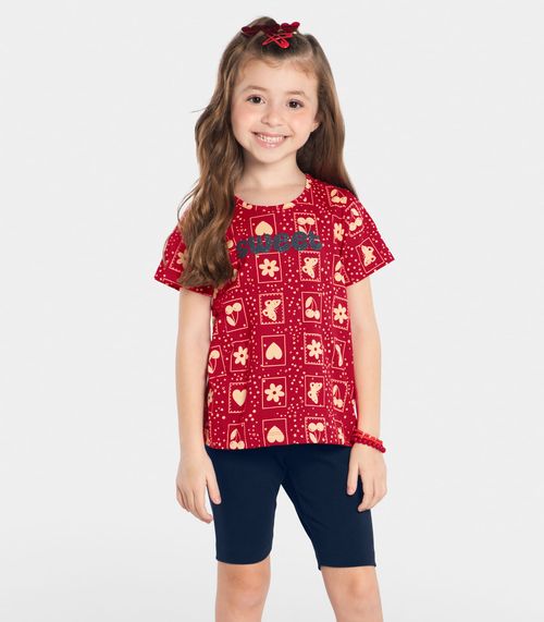 Conjunto Infantil Blusa Com Bermuda Rovi Kids Vermelho