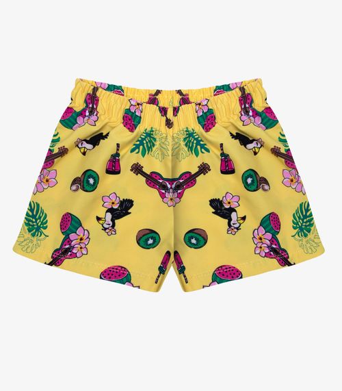 Shorts Feminina Tactel Estampado Rovitex Kids Amarelo