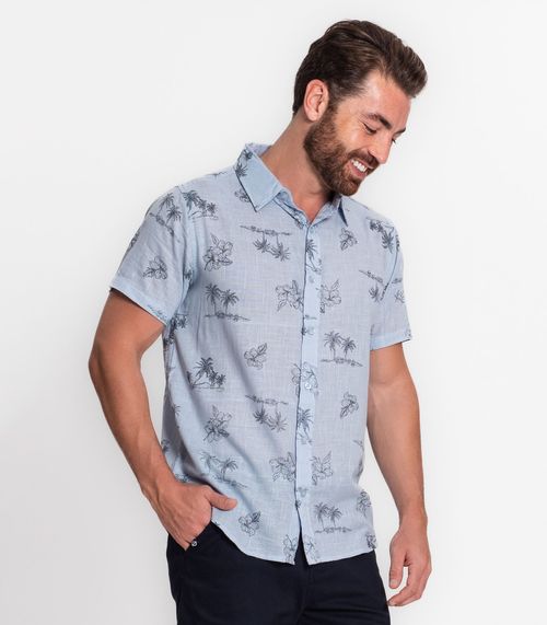 Camisa Masculina Em Tricoline Diametro Azul