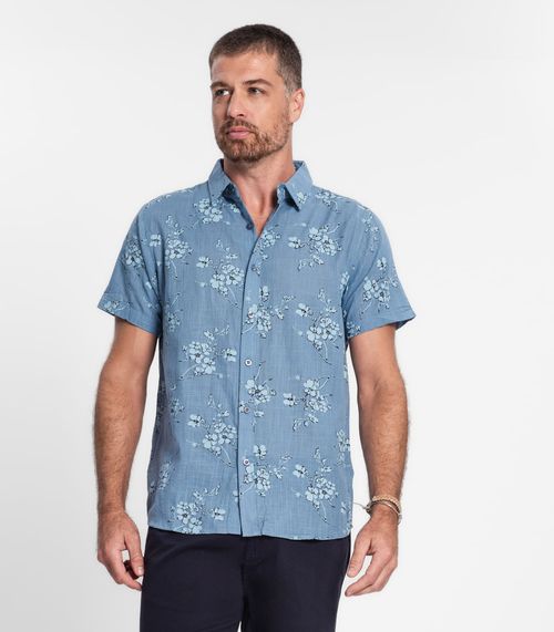 Camisa Masculina Em Tricoline Diametro Azul