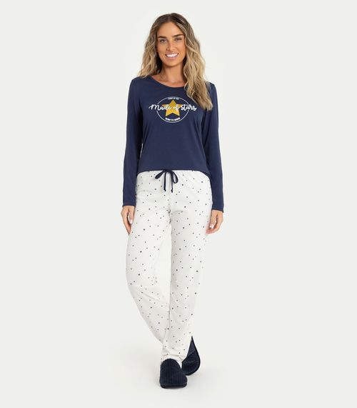 Pijama Feminino Meia Malha Mensageira Da Paz Azul