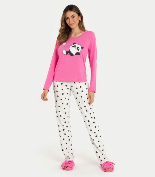 Pijama Feminino Manga Longa Mensageira Da Paz Rosa