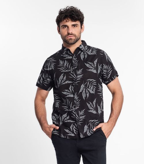 Camisa Masculina Estampada Em Tricoline Diametro Preto