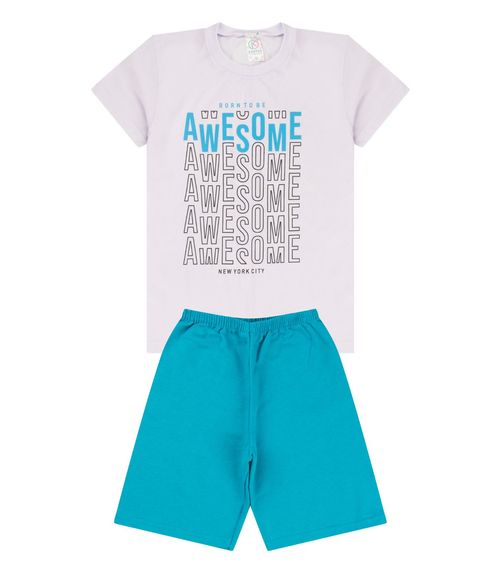 Conjunto Menino Meia Malha Estampado Branco