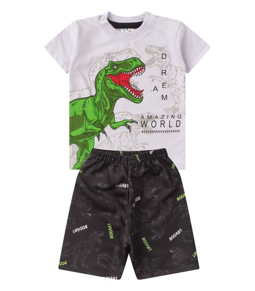 Conjunto Menino Meia Malha Estampado Branco