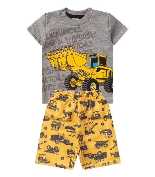 Conjunto Menino Meia Malha Estampado Cinza